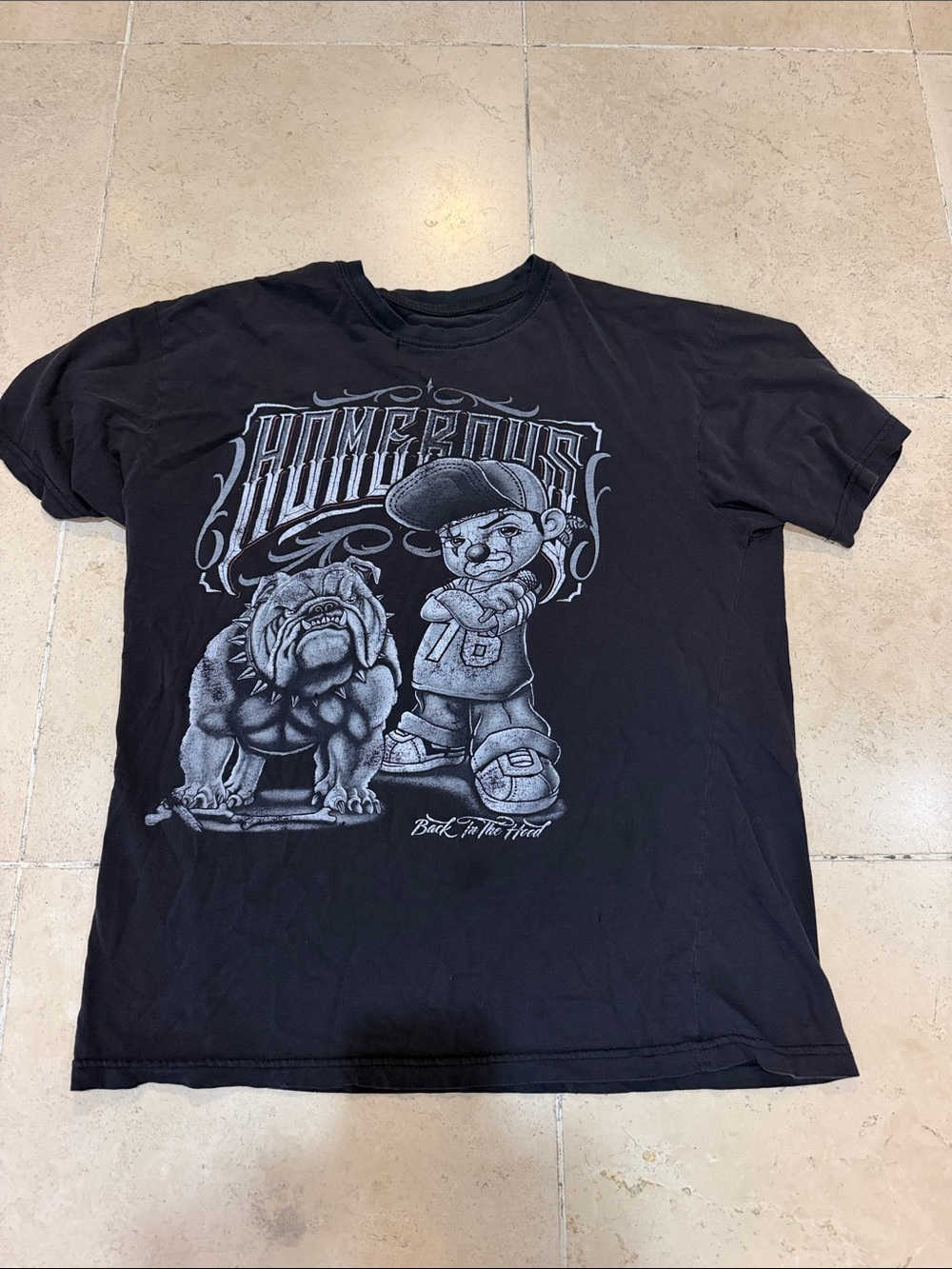 Y2K Black 'Homeboys' Graphic Tee with Bulldog Artwork
